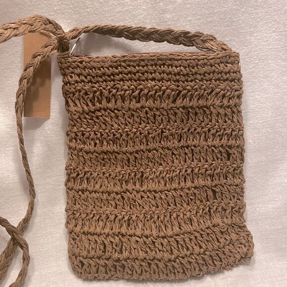 BOHO Crossbody Handbag Brown Bohemian Purse Woven Straw Sunshine Vibez - Picture 5 of 5